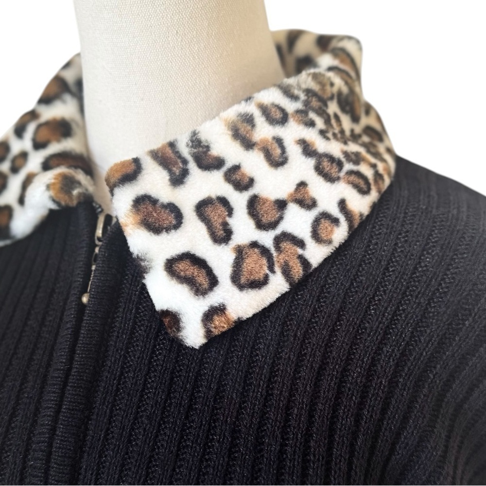 Giorgio Di Sant Angelo ✘ Leopard Print Collar Ramie Ribbed Zip Cardigan Sweater - Picture 8 of 8
